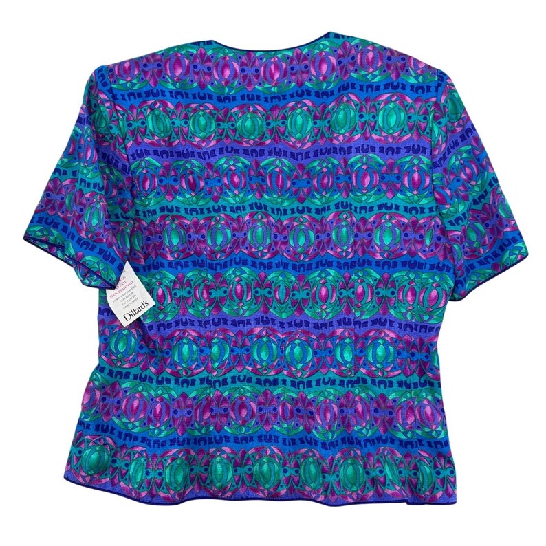 Adrianna Papell Silk Blouse Vintage Blue Teal Magenta Geometric Print NWT Sz 12 image 6