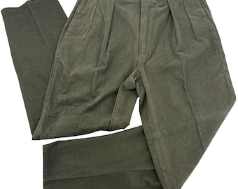 VTG Polo Ralph Lauren Andrew Pant Mens 36x32 Olive Green Pleated Chino USA MADE