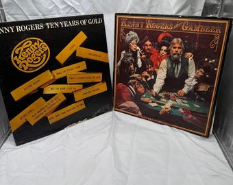 Lotto di dischi in vinile di Kenny Rogers: The Gambler e Ten Years of Gold, 12 pollici, LP a 33 giri, anni '70.