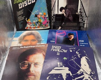 Lotto di 6 dischi in vinile vintage LP Mickey Mouse Disco Pat Benatar Barry Manilow 33 giri