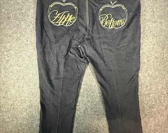 Apple Bottoms Womens Dark Wash Denim Capri Jeans Y2K Rhinestone Gold Logo 22W