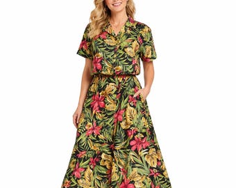 Conjunto de dos piezas de camisa y falda larga con estampado floral tropical para mujer, talla 8, de Pendleton, estilo vintage.