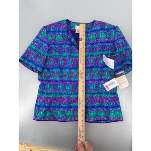 Adrianna Papell Silk Blouse Vintage Blue Teal Magenta Geometric Print NWT Sz 12 image 9