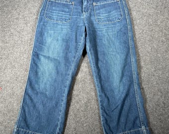 Pantalones vaqueros anchos cortos para mujer American Eagle Y2K, color azul, talla 4, estilo 7537.