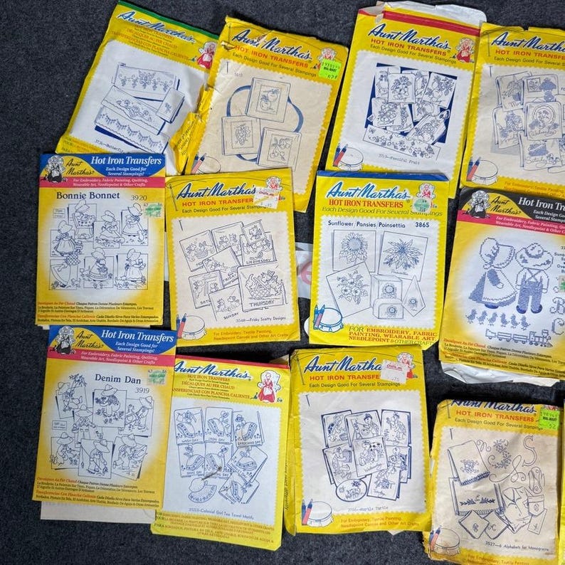 Vintage Aunt Martha's Hot Iron Transfers Lot 15 Sunbonnet Sue Floral ...