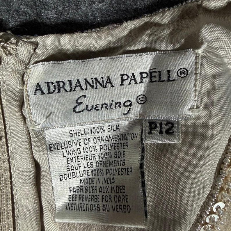 Adrianna Papell - Top de noche de seda con cuentas y flores, color rosa, melocotón, salvia, P12, vintage imagen 5