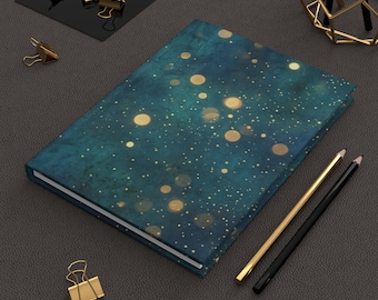 Patina Blau Hardcover Notizbuch – Celestial Gold Bokeh, 2026 Color of Year Briefpapier