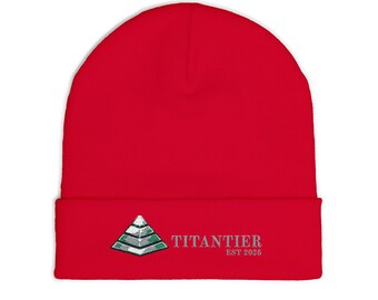 TitanTier Embroidered Pyramid Beanie - Dark Luxury Cuffed Knit Hat - Esoteric Urban Apparel - Established 2026
