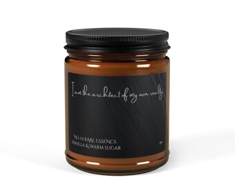 Minimalistische Soja Kerze | Bernstein Glas, Vanille-Zucker Duft | Maskuliner Wohndekor 9oz
