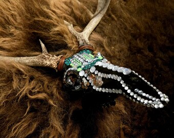 Handcrafted Mosaic Deer Skull Wall Decor | Rhinestone Art Statement Piece
