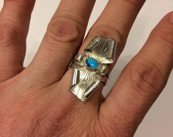 Handmade by Bryansfinds  sterling silver with sleeping beauty turquoise Centerstone