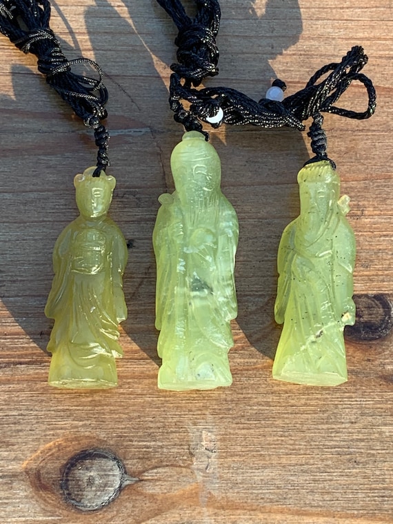Three Chinese character statues Jade Jadeite two Chin… Gem