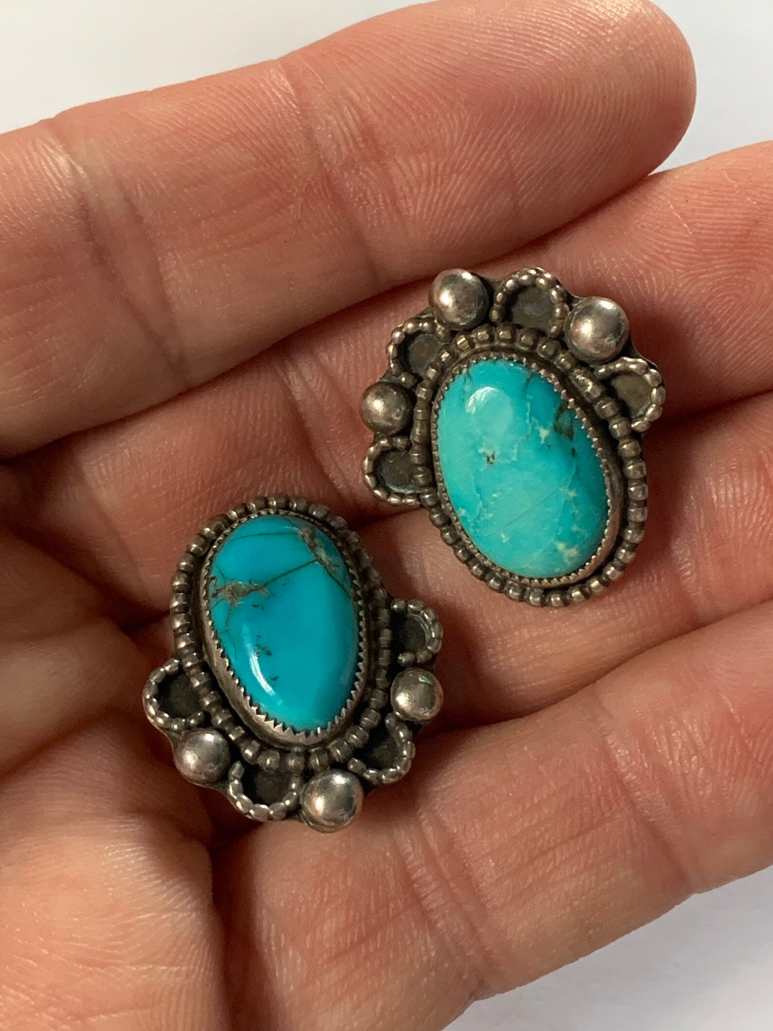Antique sterling silver and turquoise clip on earrings Etsy