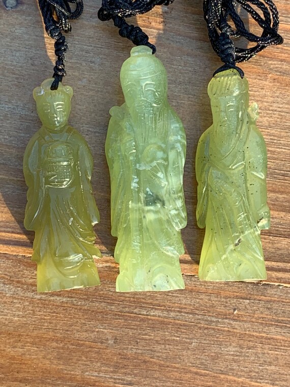 Three Chinese character statues Jade Jadeite two Chin… Gem