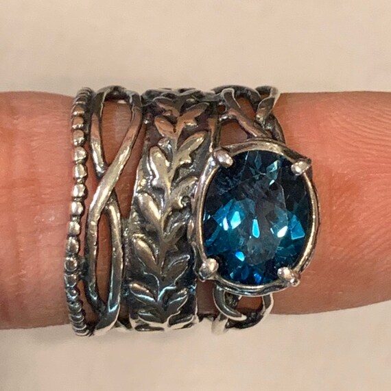 Multi layered sterling silver and blue topaz ring In … - Gem