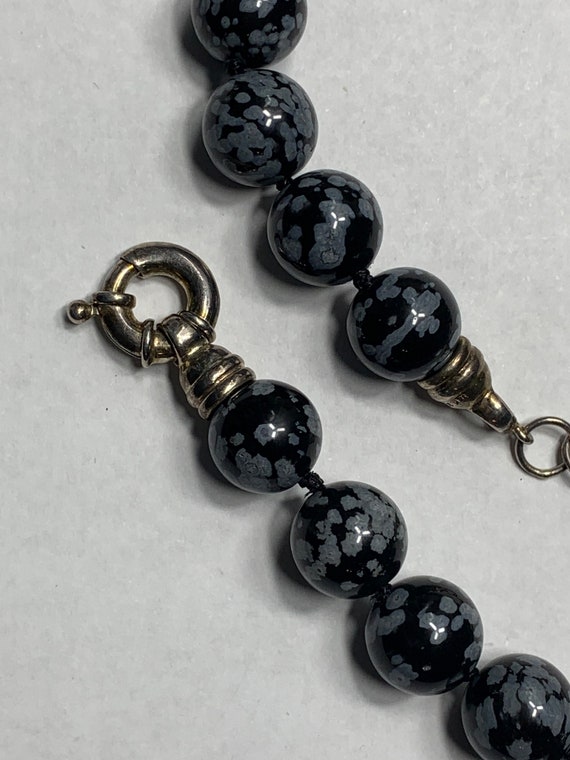 Snowflake obsidian beaded necklace with sterling … - image 2
