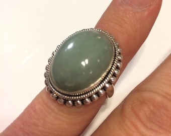 Sterling Silver Jadeite Statement Ring - Size 6