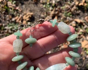 Beautiful green jade donut shaped beads with Translucent jade be accents