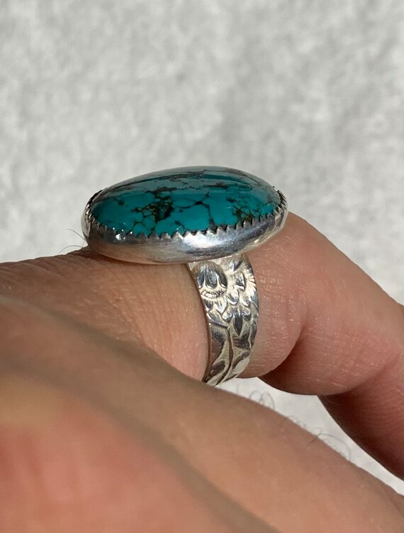 Spiderweb Turquoise Ring with Floral Shank - image 1
