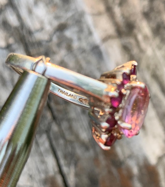 Sterling Silver Ruby Cluster Ring, Size 7 3/4 - image 4