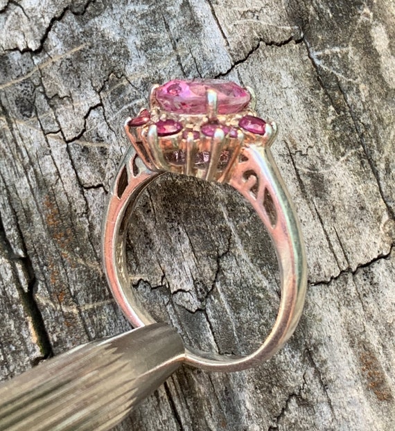 Sterling Silver Ruby Cluster Ring, Size 7 3/4 - image 2
