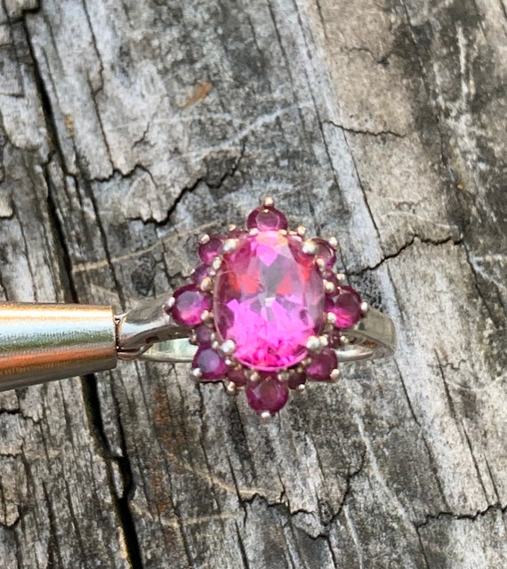 Sterling Silver Ruby Cluster Ring, Size 7 3/4 - image 1