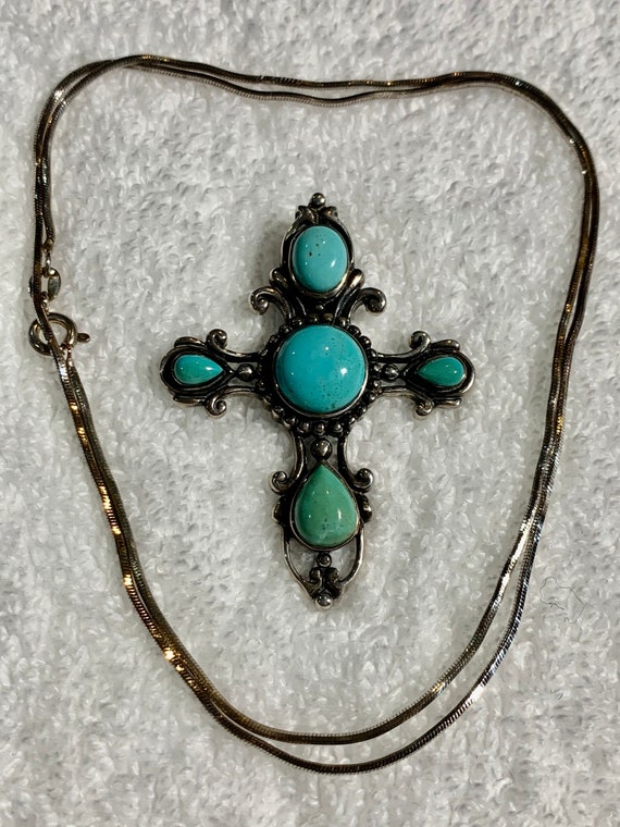 Beautiful sterling silver and turquoise gem stone… - image 1