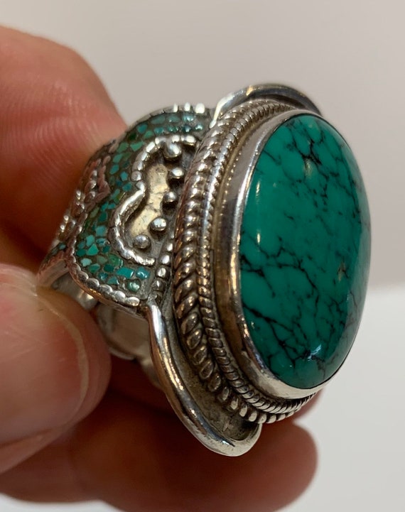 Sterling silver Tibetan style blue turquoise stat… - image 1