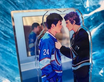 Hockey Couple Mirror Acrylic Stand | Rivals to Lovers Display | Ice Rink Reflection Desk Decor