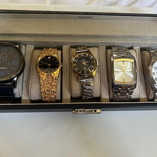 Vintage Men's Watches Lot – Gruen, Elgin, Swiss Hunter (5 Piece Box)
