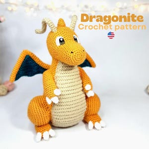 Dragonite Crochet pattern. PDF Plushie Amigurumi Pattern in English