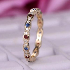 14k Gold Rubin & Saphir Eternity Bandring, Stacking Ring
