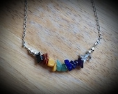 Rainbow Chakra Gemstone Chip Necklace, Healing Gemstone Necklace