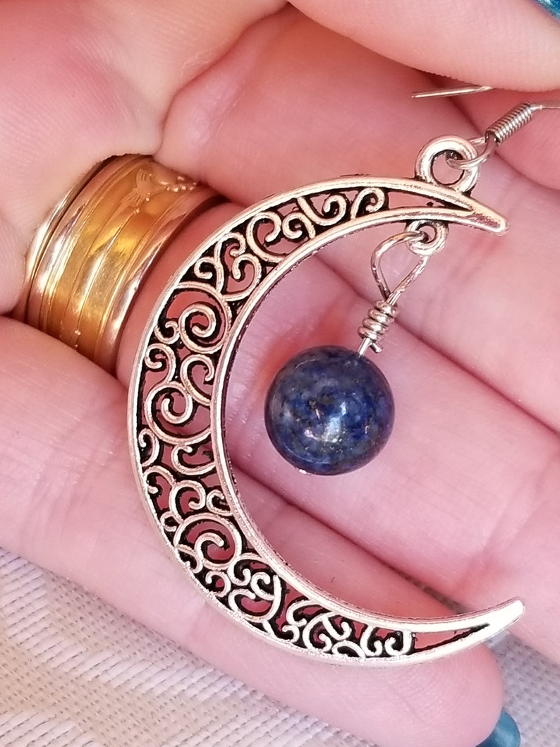 Crescent Moon Lapis Lazuli Earrings Healing Crystal Gemstone Earrings