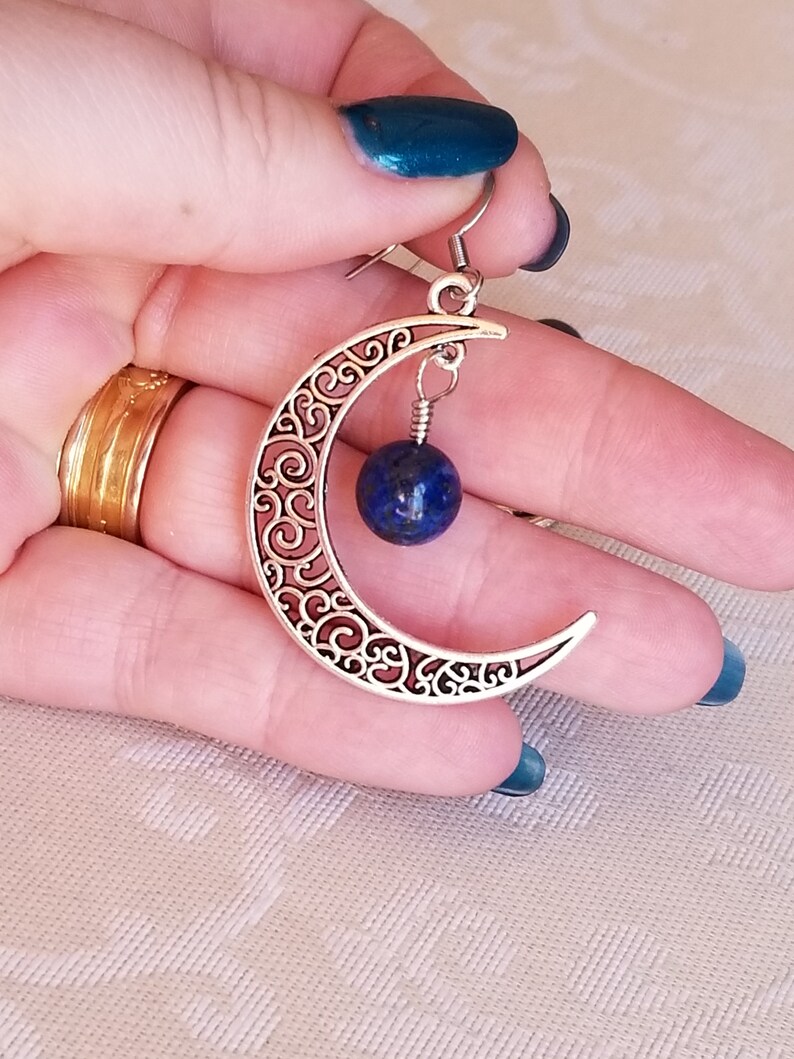 Crescent Moon Lapis Lazuli Earrings Healing Crystal Gemstone Earrings
