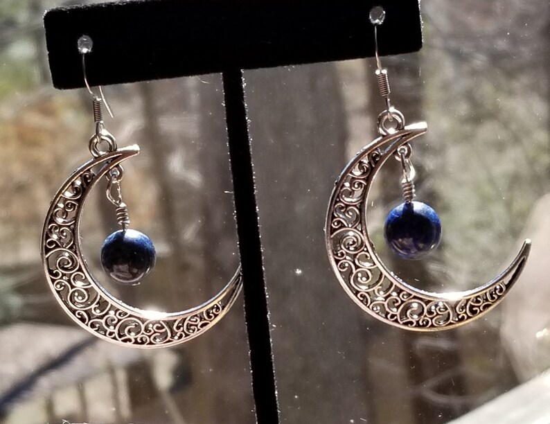 Crescent Moon Lapis Lazuli Earrings Healing Crystal Gemstone Earrings