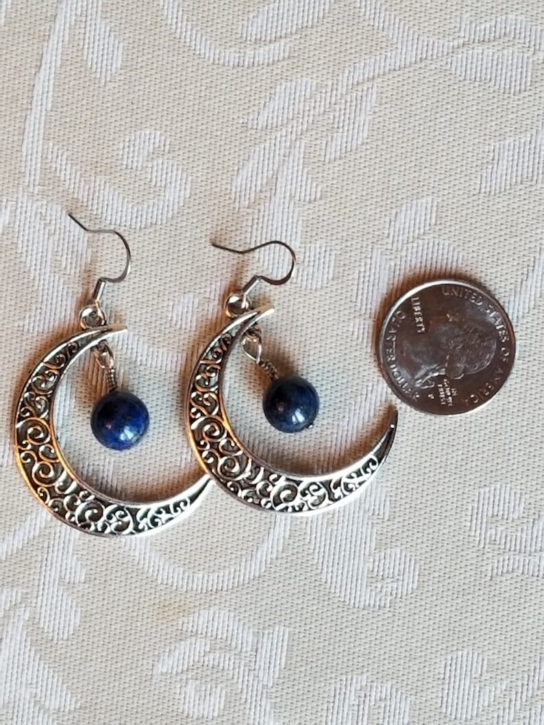 Crescent Moon Lapis Lazuli Earrings Healing Crystal Gemstone Earrings