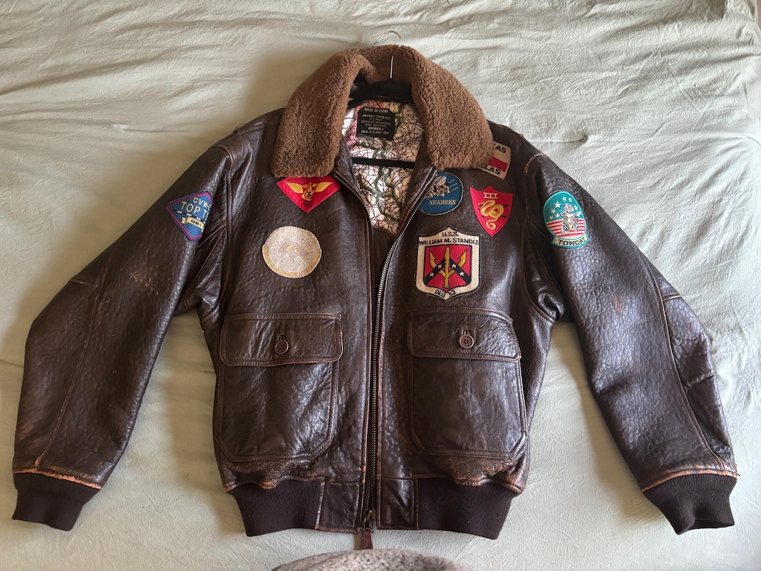Vintage Avirex G-1 U.S. Navy 7823 Leather Brown Jacket - Size L