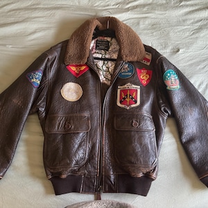 Chaqueta de cuero marrón Avirex G-1 U.S. Navy 7823 vintage - Talla L