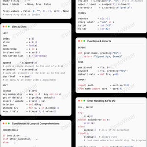 Camiseta com Guia de Sintaxe Básica de Python | Referência Vestível para Estudantes de Programação | Guia de Sintaxe de Programação Impresso de Cabeça para Baixo para Leitura imagem 3