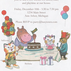 Fichier numérique personnalisé d'invitation d'anniversaire Richard Scarry Busytown - 7 x 5