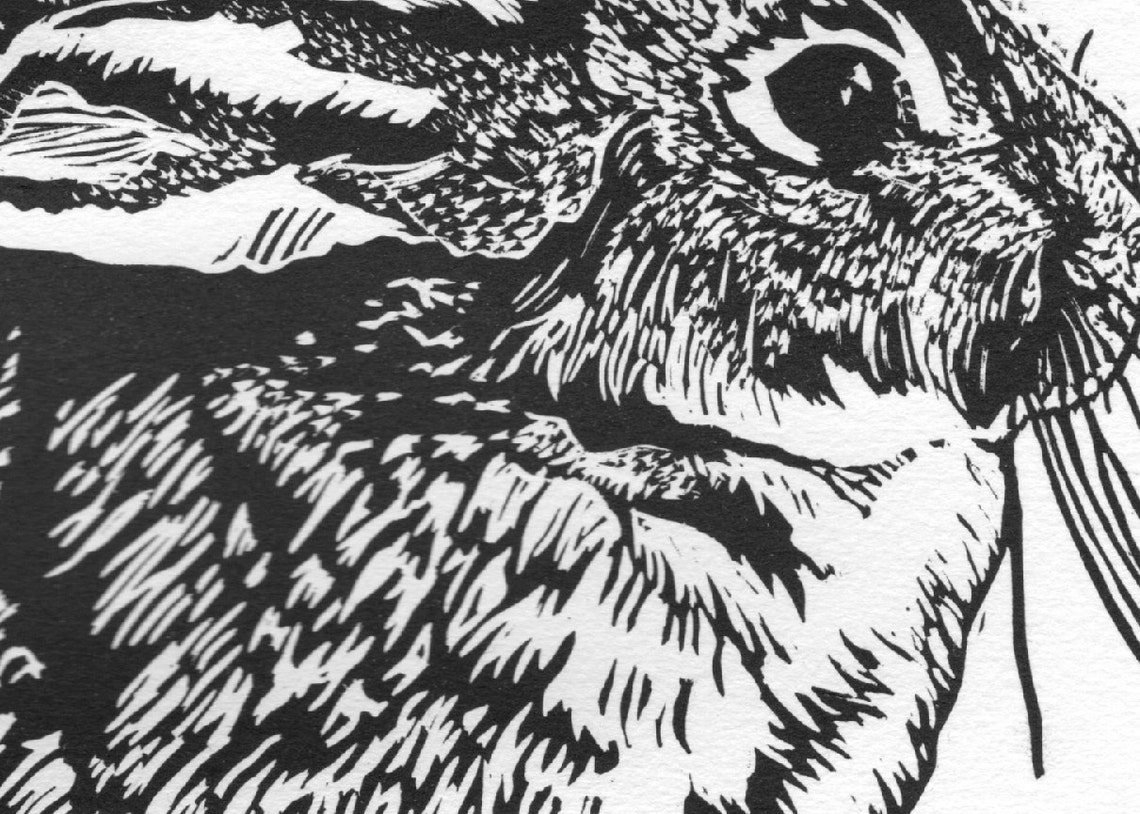 Bunny Rabbit Print Linocut Art | Etsy