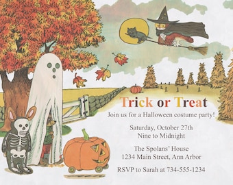 Printable Halloween Party Invitation Richard Scarry Customized Digital File