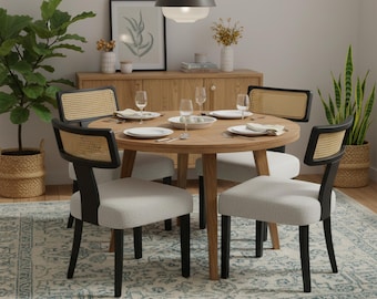 Solid Black Walnut Dining Chairs | Mid-Century Modern Cane Back Set