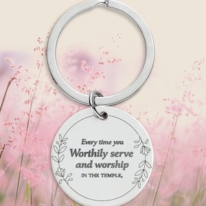Stainless Steel Engraved Keychain, LDS Gift, Temple Bag Charm, Endowment Gift