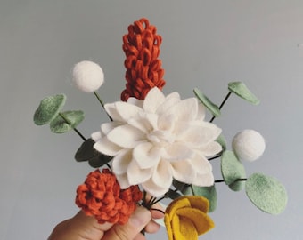 FELT FLOWER BOUQUET No. 040 - autumn thanksgiving fall decor cubicle decor sunflower pampas housewarming gift nursery decor teachers