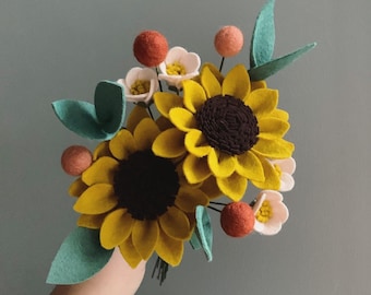 FELT FLOWER BOUQUET No. 044 - autumn thanksgiving fall decor cubicle decor sunflower housewarming gift Valentines day Mothers day teachers