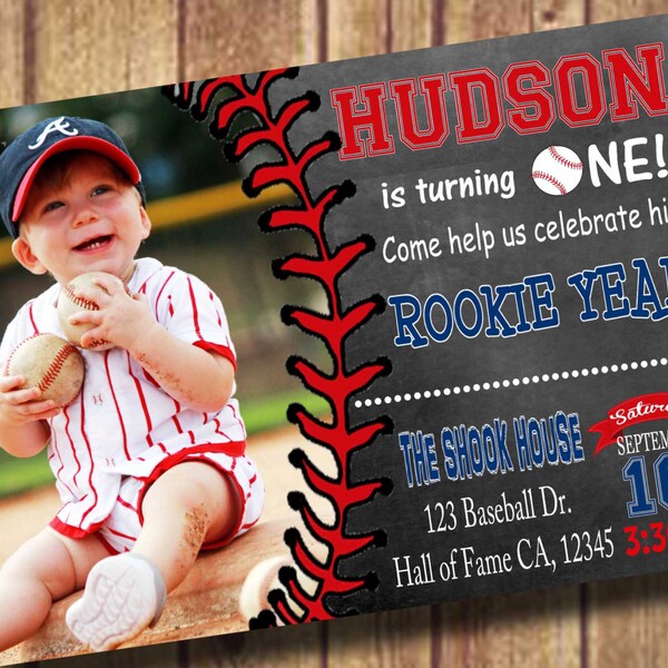 Baseball Birthday Invitation - Party Invite; rookie year first birthday