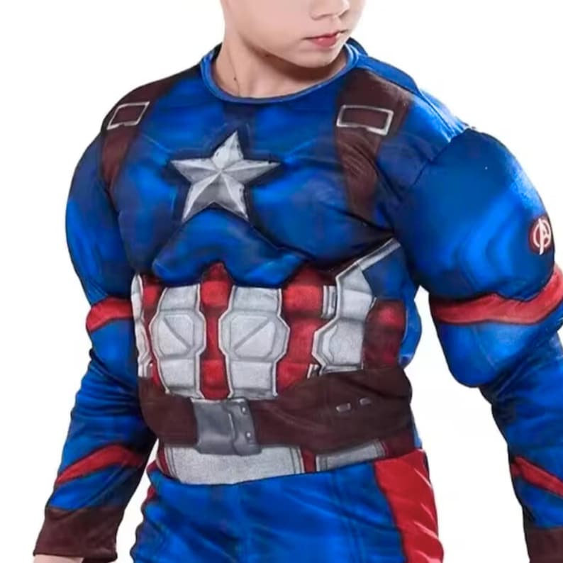 Captain Inspired Superhero Costume for Kids | Padded Jumpsuit with Mask & Shield image 3