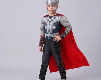 Kids Thunder Hero Costume | Muscle superhero Outfit with Cape